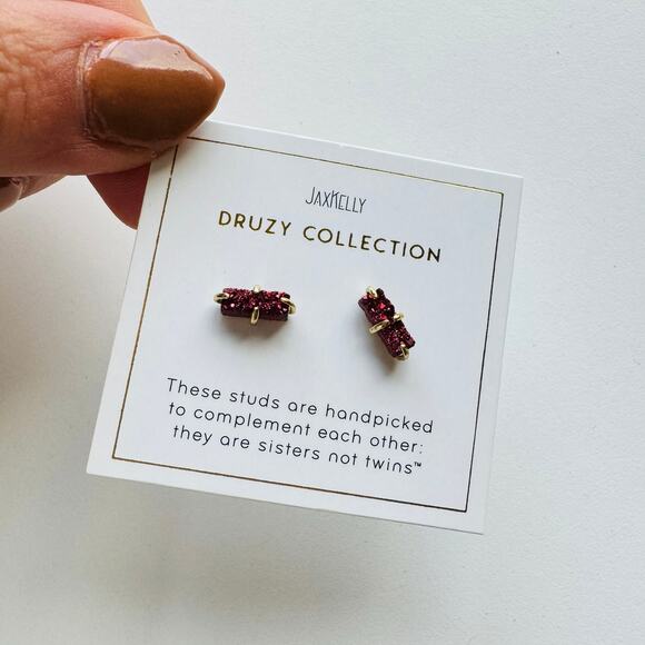 NEW ANTHROPOLOGIE JaxKelly 18kt Gold Red Druzy Stone Gemstone Bar Earring - Picture 6 of 8